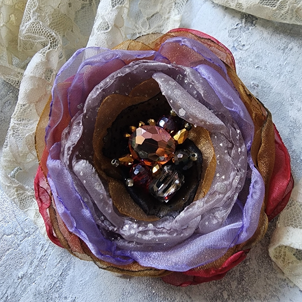 💛Boho Rose Flower Brooch Clip Apple Blossom Upcycled Concept Accessories